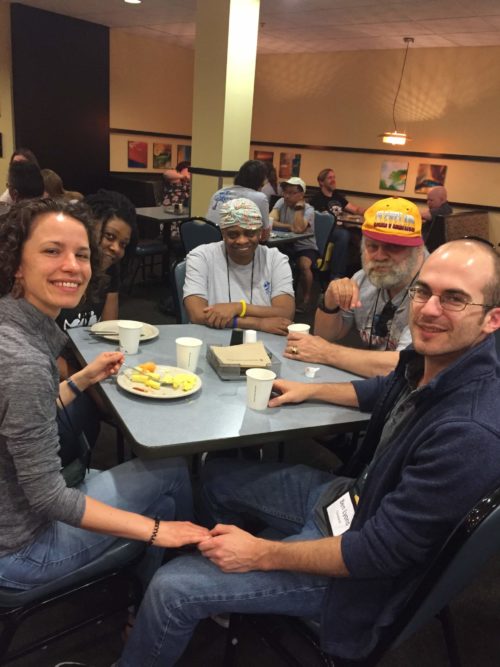 Rebekah and Ben have lunch with Edoh, Dave, and Diane at Regional Gathering